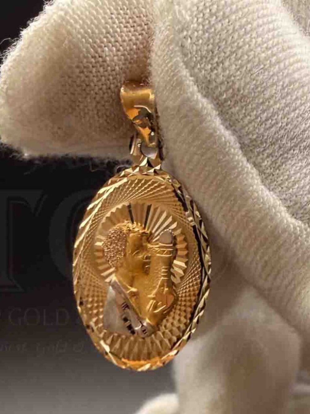 14K Two Tone Gold Religious Stamp Pendant